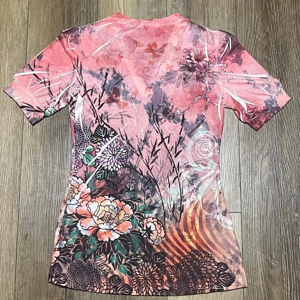 MUSHKA by SIENNA ROSE Sweet Floral Semi Sheer Tunic Blouse Size M Y2K Art Whimsy - Picture 2 of 5